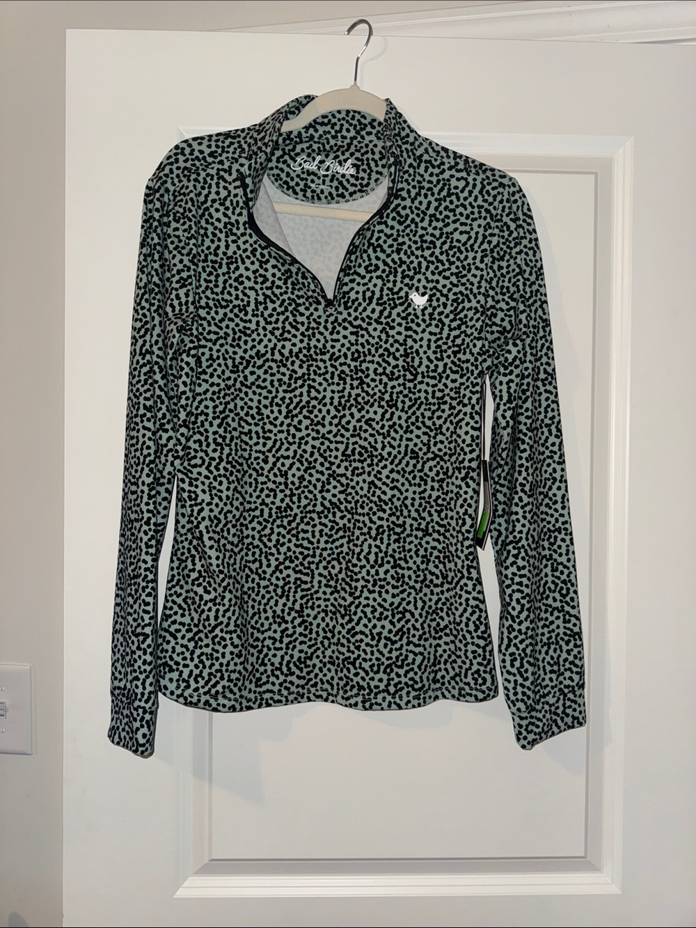 Bad Birdie Women's Mint Green Leopard-Print Quarter Zip Long Sleeve Top